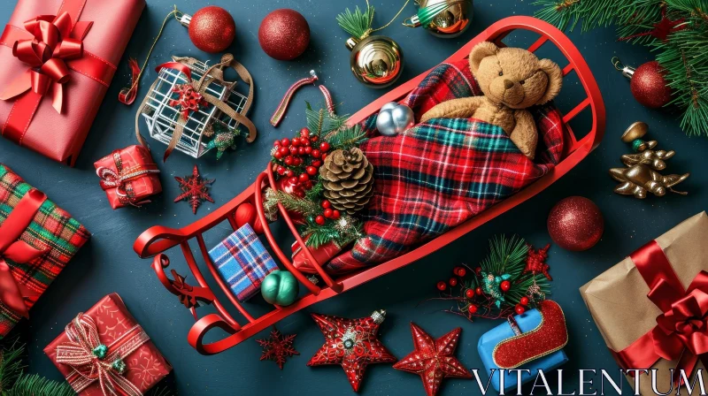 Christmas Flat Lay Decorations - Festive Holiday Scene AI Image