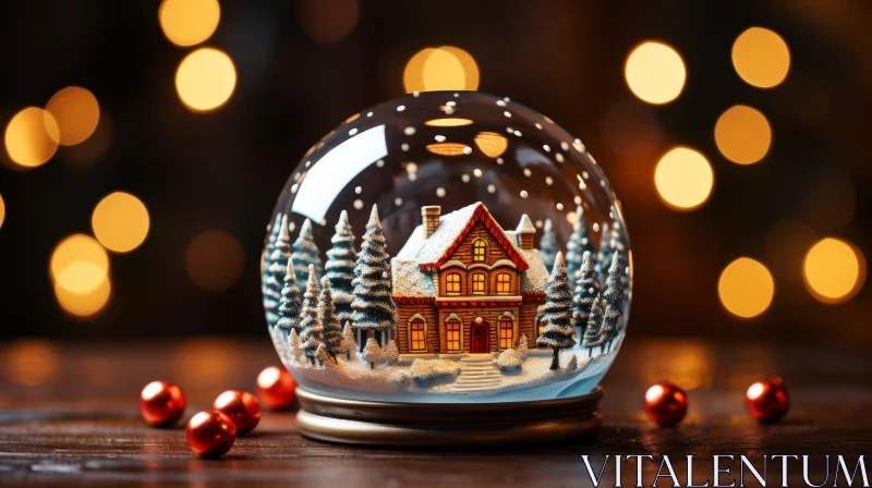Snow Globe 3D Rendering with Winter Scene AI Image