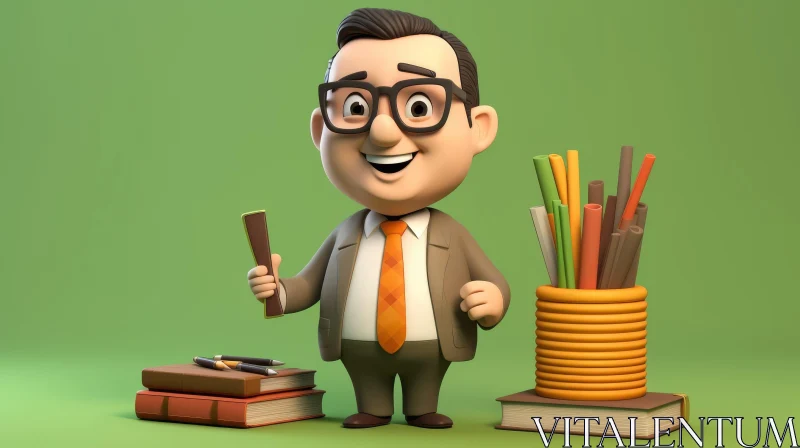 3D Cartoon Male Teacher with Books AI Image
