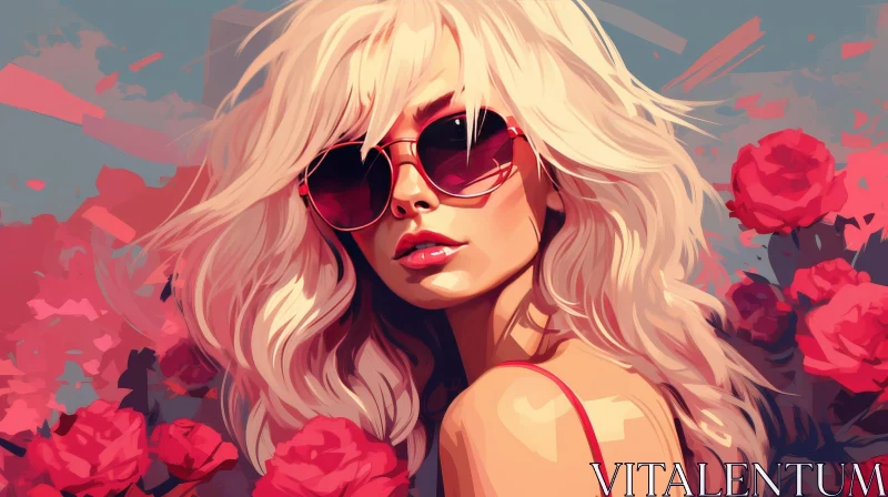 Alluring Woman Portrait in Red Sunglasses and Swimsuit AI Image