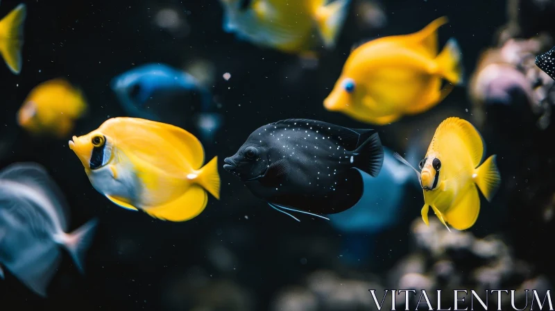 AI ART Colorful Fish Swimming in Dark Blue Ocean
