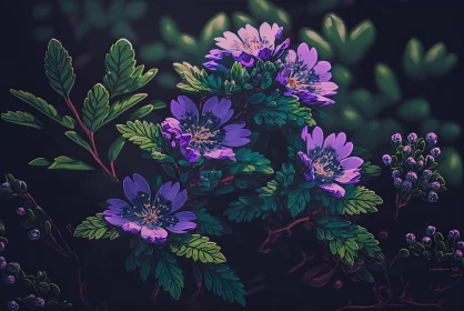 Enchanting Purple Flowers in Mysterious Forest | Detailed Illustrations