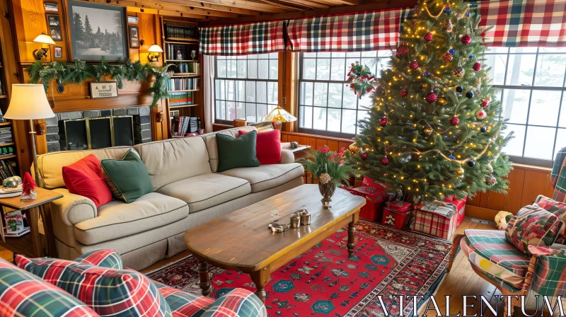 Festive Christmas Living Room Decor AI Image