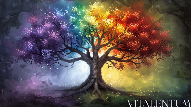 Four Seasons Tree Painting - Colorful and Surreal Nature Art AI Image