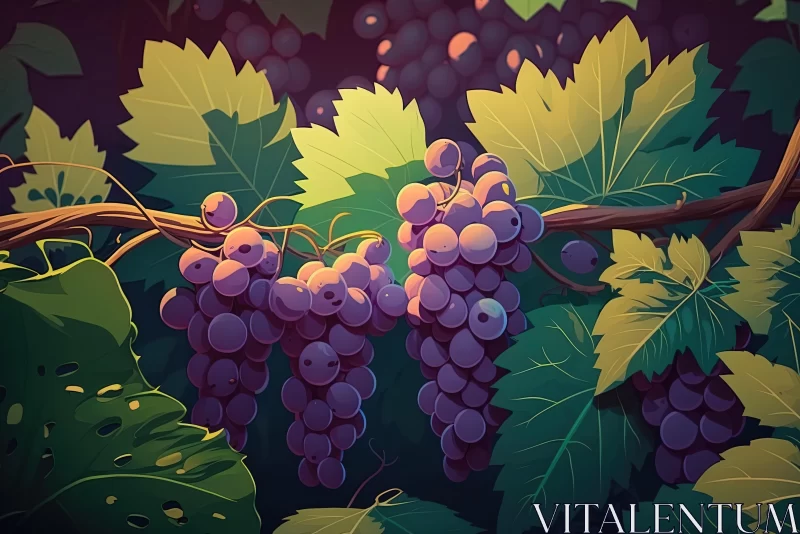 Grapes Illustration: Hyper-Detailed Artwork in Nostalgic Style AI Image