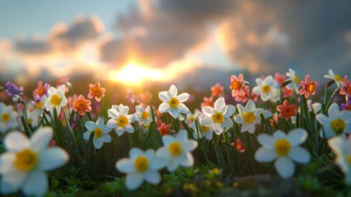 Sunset Field of Daffodils - Nature's Beauty Captured
