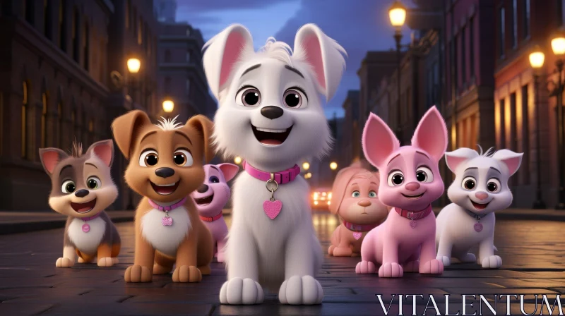 AI ART Adorable 3D Rendering of Puppies in City Street