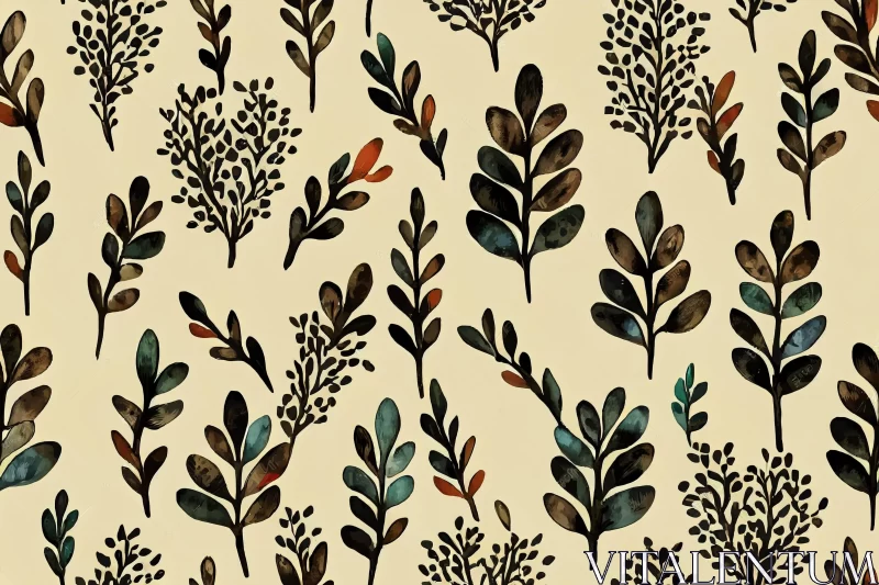 AI ART Captivating Plants on Beige Background | Dark Navy and Dark Brown | Watercolorist Inspired