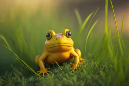 Captivating Yellow Frog Sitting in Grass - Nature Concept Art