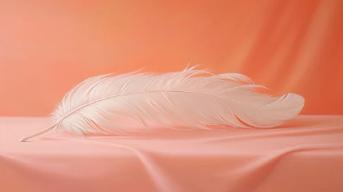 Ethereal White Feather on Peach Silk Fabric