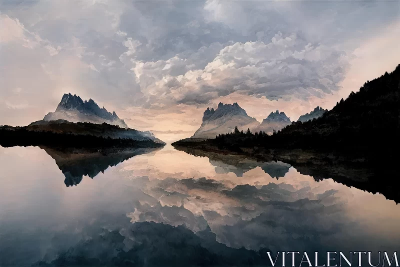 Serene Mountain Reflection Painting | Digital Fantasy Art AI Image