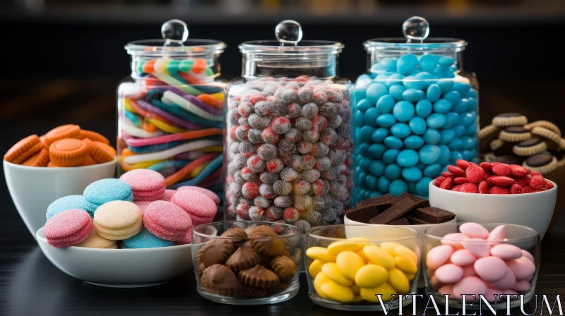 AI ART Colorful Candy in Glass Jars and Bowls
