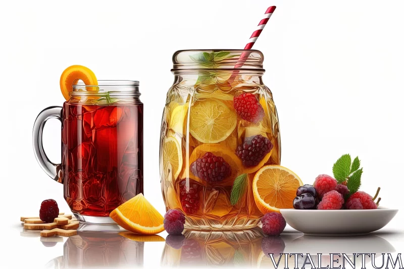 Exquisite Mason Jar Ice Tea with Raspberries and Lemon AI Image