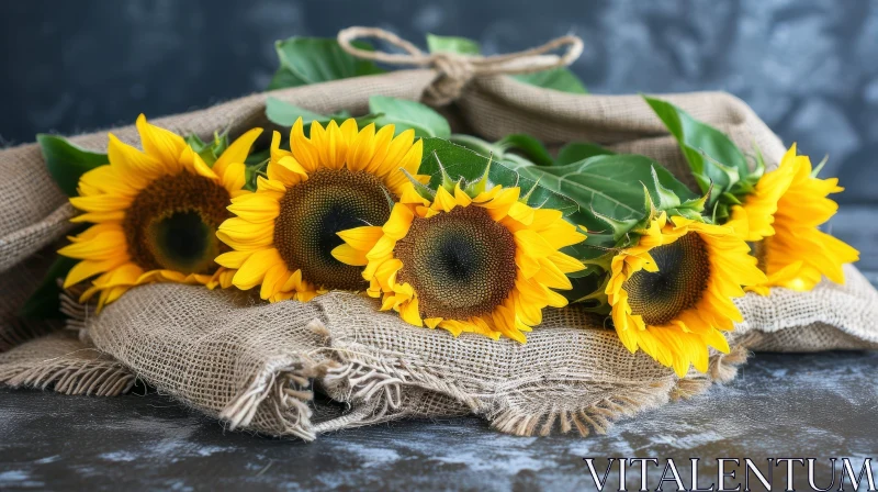 Sunflowers Still Life on Dark Background AI Image