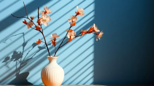 White Ceramic Vase with Peach Blossoms - Still Life Art