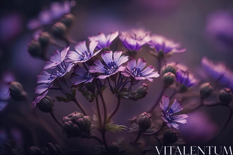 Captivating Purple Flowers on Dark Background | Surreal Naturalism AI Image