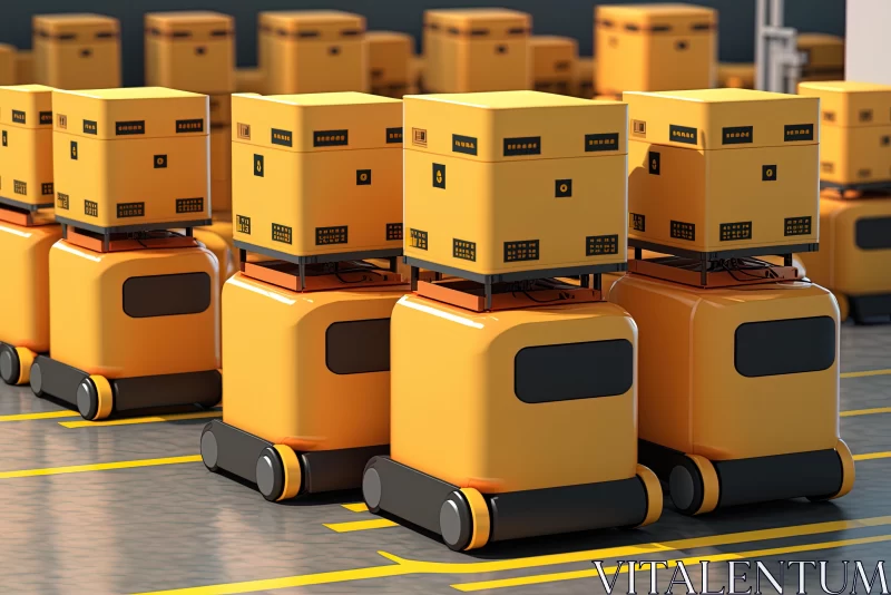 Majestic Portraits of Box Moving Robots in Dark Yellow and Orange AI Image