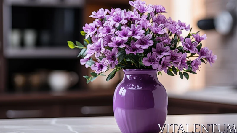Purple Flowers on Marble Table - Captivating Floral Composition AI Image