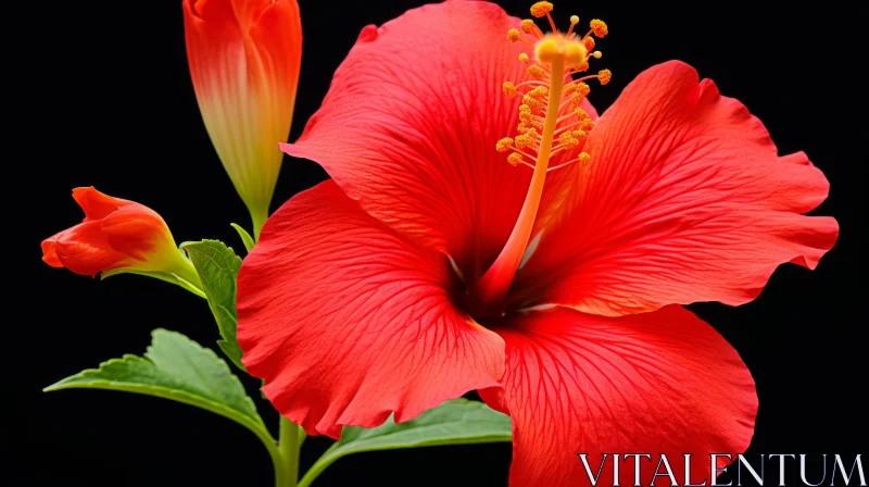 AI ART Red Hibiscus Flower in Full Bloom - Nature Photography