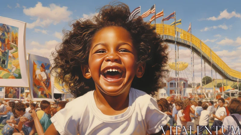 Smiling Young Girl Portrait at Fairground AI Image