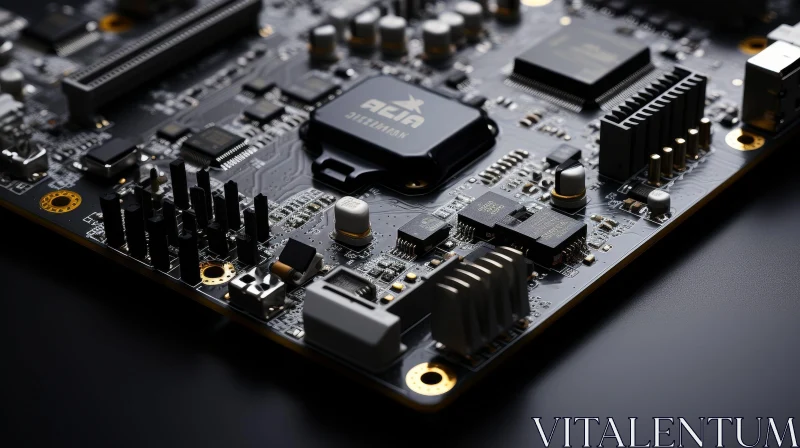 Close-up Black Printed Circuit Board with Electronic Components AI Image