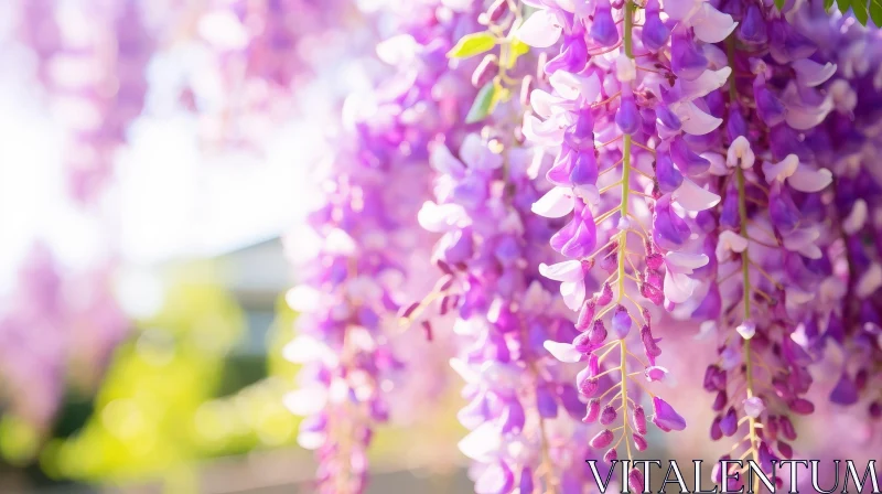 Purple Wisteria Flowers in Garden - Close-Up View AI Image