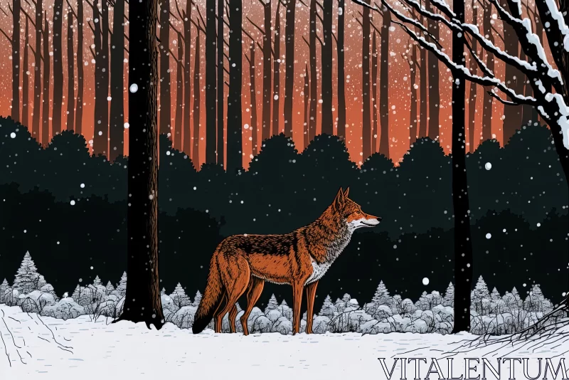 AI ART Red Fox in the Snow - Illustration of a Dystopian Landscape