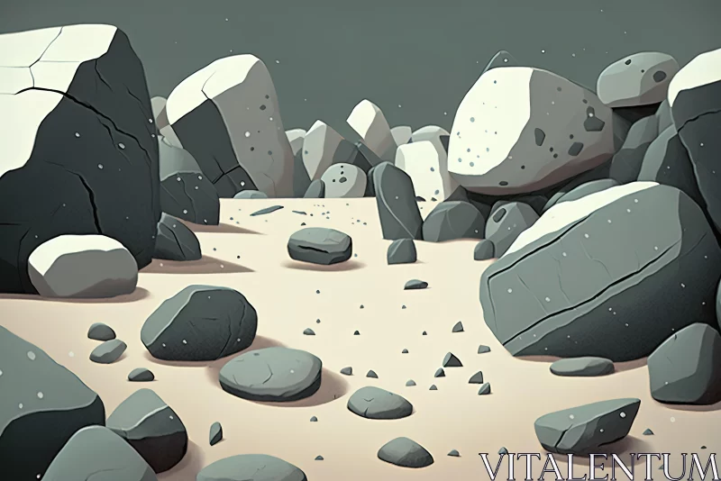 Rocks in Snow - Desert Landscape Illustration AI Image