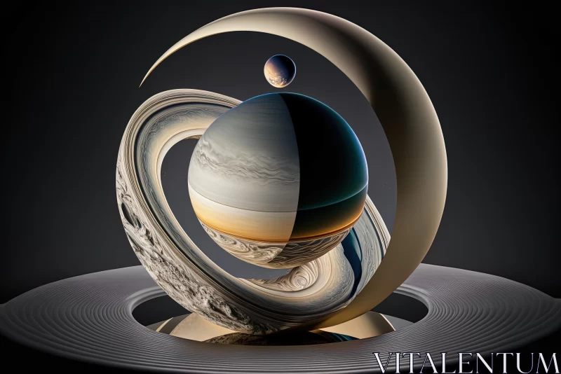 Saturn Sculpture: Conceptual Digital Art with Elaborate Artistic Environments AI Image