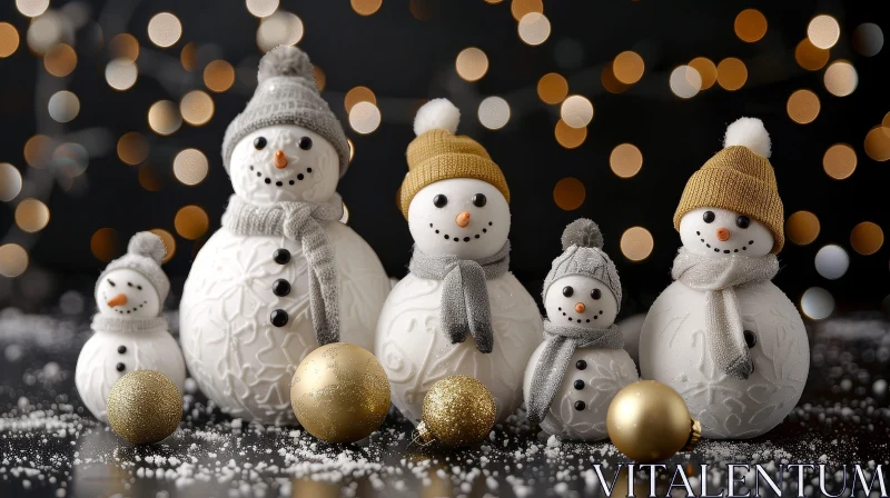 AI ART Snowmen Family in Winter Scene