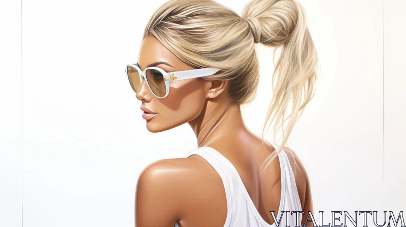 AI ART Young Woman Portrait - White Sunglasses