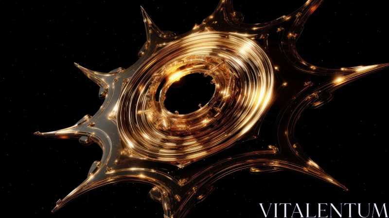 AI ART Glowing Golden Torus with Spikes - Abstract 3D Rendering