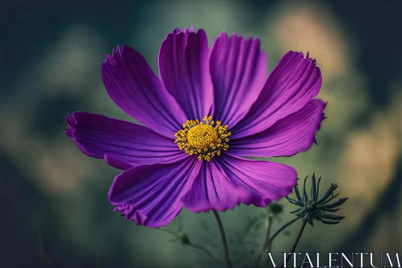Graceful Purple Flower on Green Background - Fine Art Photography AI Image