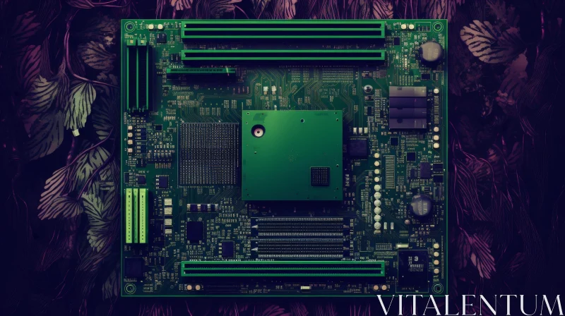 Green Computer Motherboard Close-up AI Image