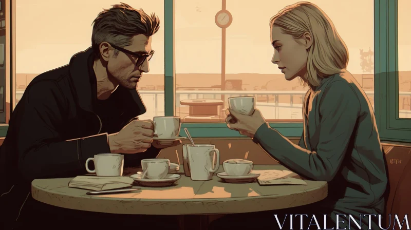 Intimate Cafe Encounter - Realistic Artwork AI Image