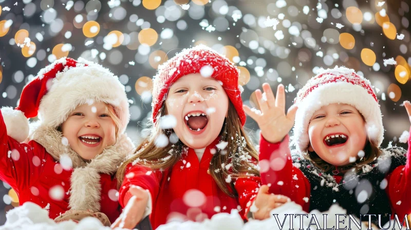 Joyful Children Playing in Snow AI Image