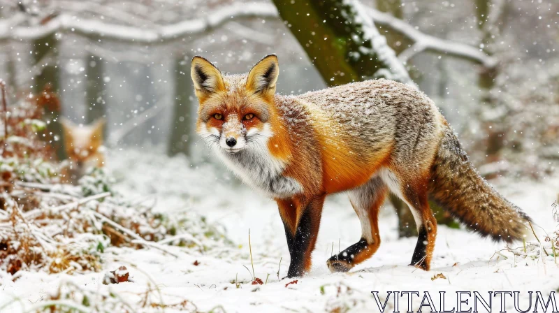 AI ART Red Fox in Snowy Forest