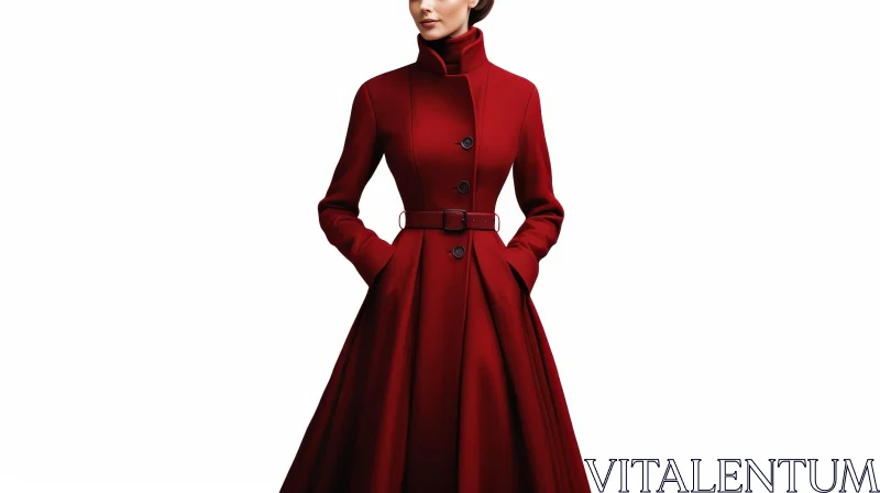 AI ART Red Wool Coat Fashion Model