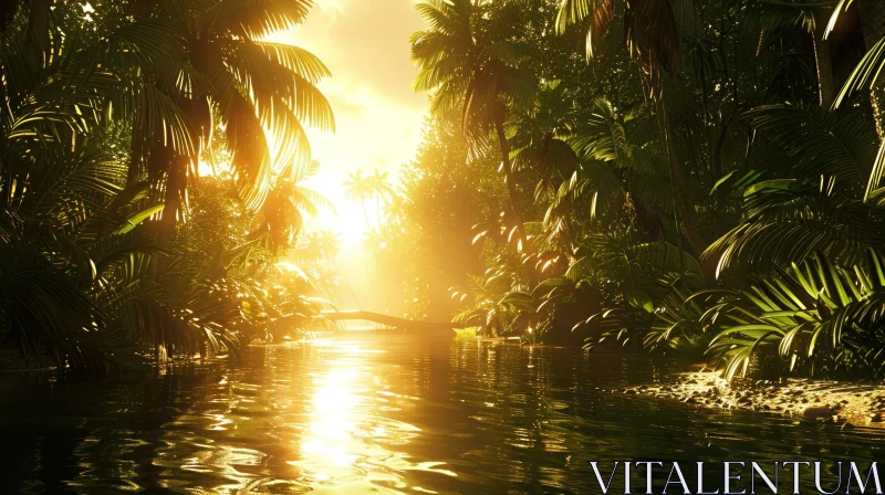 Tranquil Jungle River Landscape AI Image