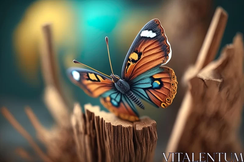 Vibrant Butterfly on Wood - Hyperrealistic Art AI Image