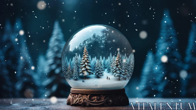 Winter Snow Globe 3D Rendering with Realistic Winter Scene AI Image