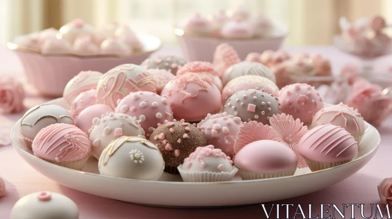 Delicious Pink and White Petit Fours on Plate AI Image