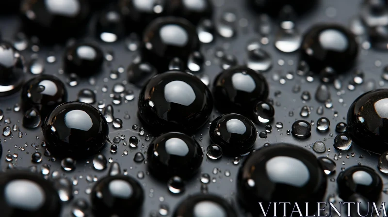 Elegant Black Water Drops on Glossy Surface AI Image
