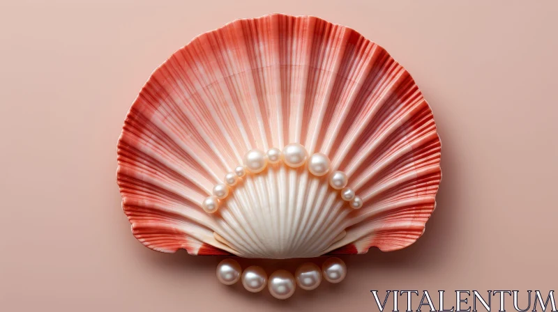 AI ART Elegant Pink Seashell with Pearl Necklace on Soft Pink Background