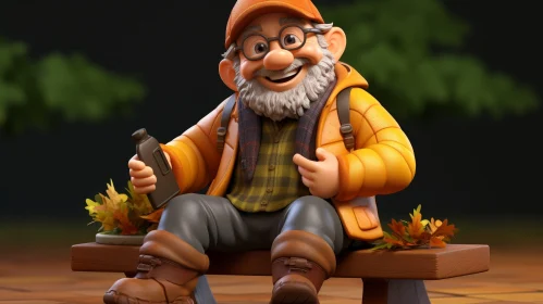 Gnome Cartoon Character in Forest Setting