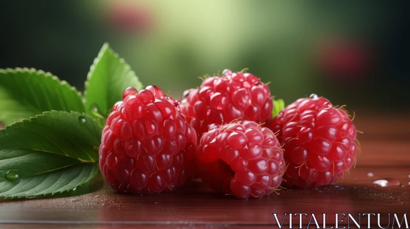 Juicy Raspberries on Wooden Table AI Image