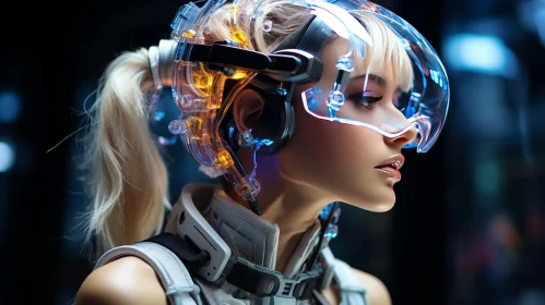 Young Woman in Futuristic Helmet - Sci-Fi Portrait