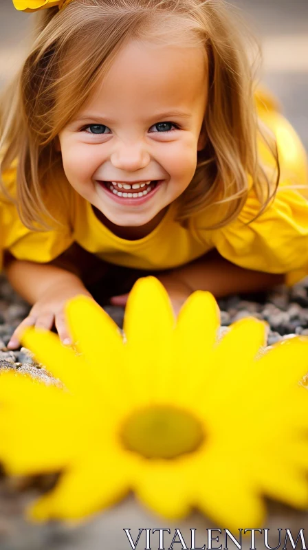 Cherubic Child Portrait with Sunflower AI Image