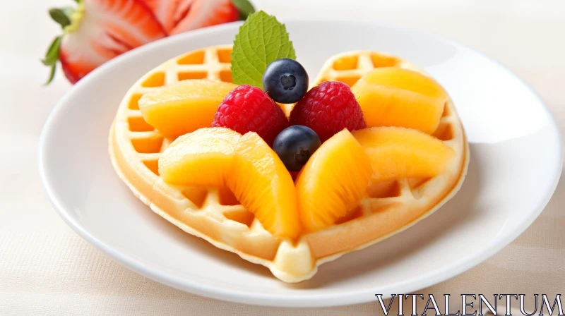 Delicious Heart-shaped Waffle with Fruit on Plate AI Image