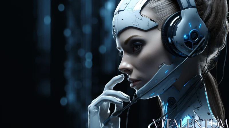 Futuristic Blonde Woman Portrait with Blue Eyes AI Image